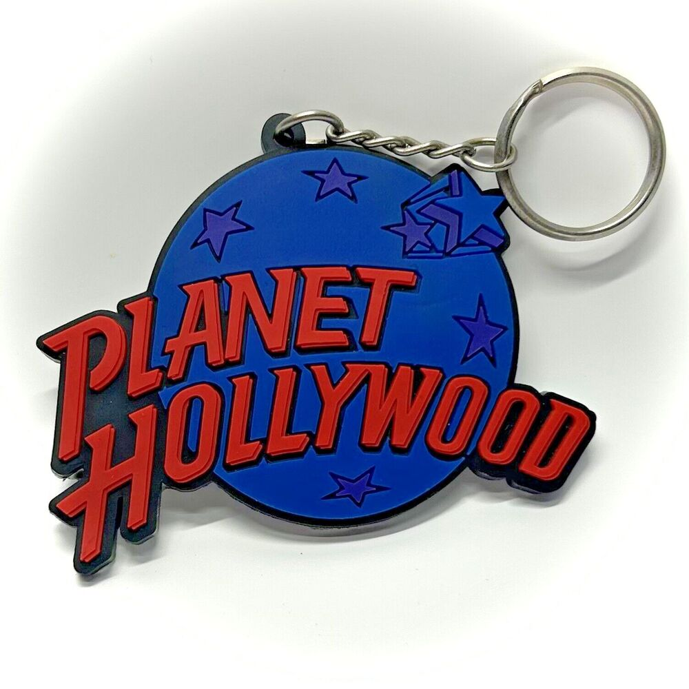 Vintage Planet Hollywood PVC Rubber Keychain Red/Blue Classic Globe Logo 90s